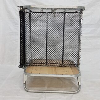 The Junior Hay feeder is made of galvanized steel for maximum durability.         e height of floor can be adjusted to 16” or 27” from the ground.